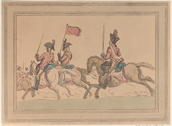 Five Cavalrymen Riding with a Standard, by Thomas Rowlandson