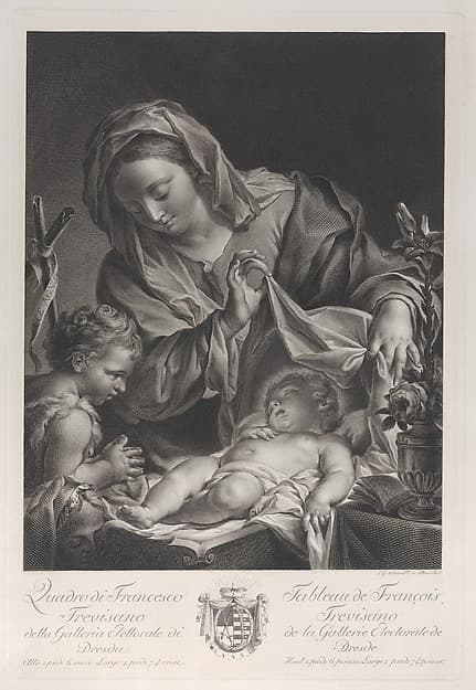 The Virgin and child with the infant Saint John the Baptist, with the Christ child lying on her lap and turning to kiss the Baptist, by Johann Gottlieb Schmidt