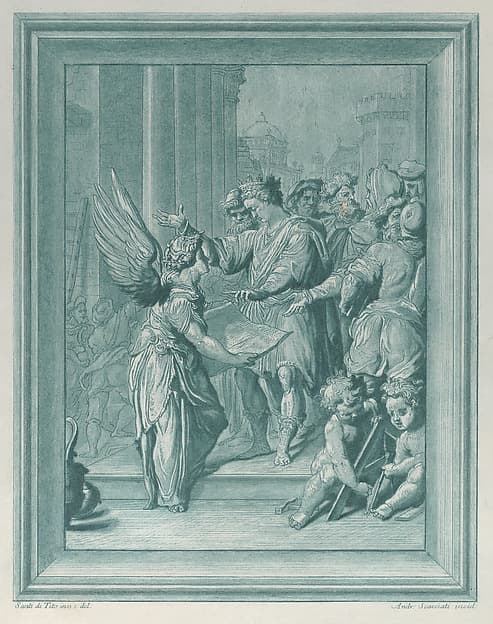 An angel directing the construction of a building, by Andrea Scacciati