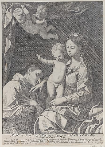 The Virgin and Child adored by Saint Carlo Borromeo, who kisses her hand, by Hieronymus Ferroni
