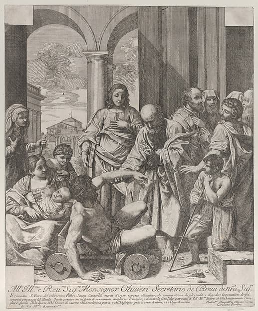 Saints Peter and John healing the sick at the gate of the temple, by Hieronymus Ferroni