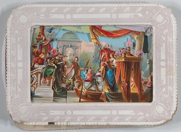 Valentine - Mechanical - scene of barge, troubadours, Temple of Hymen, by Anonymous, German, 19th century