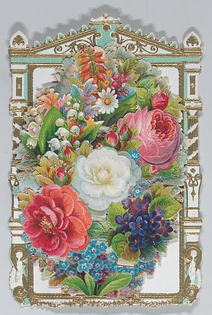 Valentine - Mechanical -- armoire, family, flowers, by Anonymous, British, 19th century