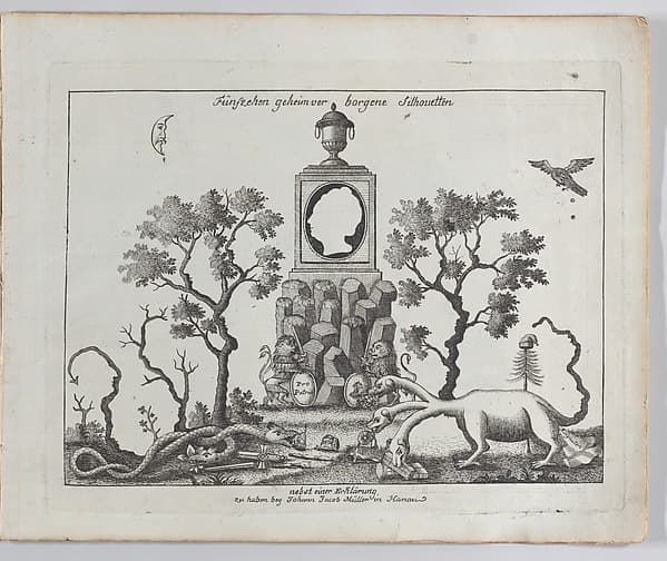 Landscape containing fifteen silhouettes, by Anonymous, German, 18th century