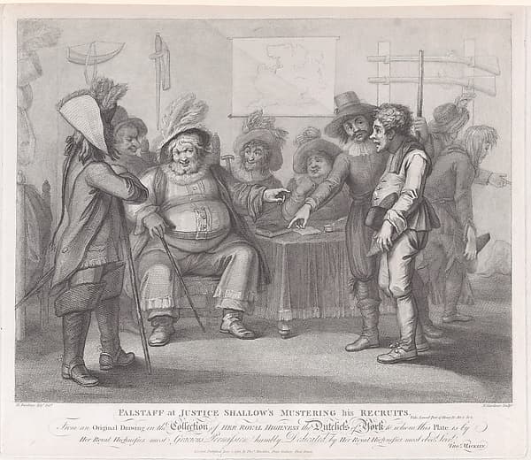 Falstaff at Justice Shallow's Mustering His Recruits (Shakespeare, Henry IV, Part II, Act 3, Scene 2), by William Nelson Gardiner