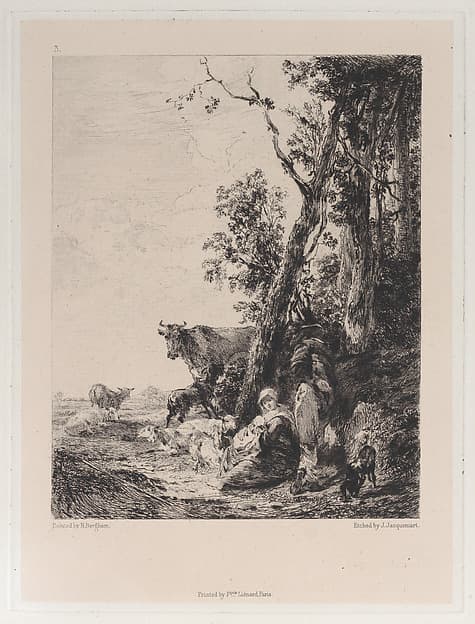 Rest, a Landscape with Figures and Cattle, after Nicolaes Berchem, by Jules-Ferdinand Jacquemart