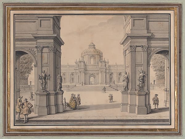 Architectural Capriccio with a Palace seen through a Triumphal Arch, by Louis Joseph Le Lorrain