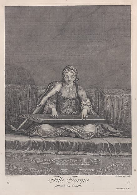 Fille Turque, jouant du Canon, plate 50 from "Recueil de cent estampes représentent differentes nations du Levant", by Jean Baptiste Vanmour