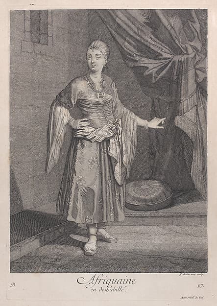 Afriquaine, en deshabillé, plate 97 from "Recueil de cent estampes représentent differentes nations du Levant", by Jean Baptiste Vanmour