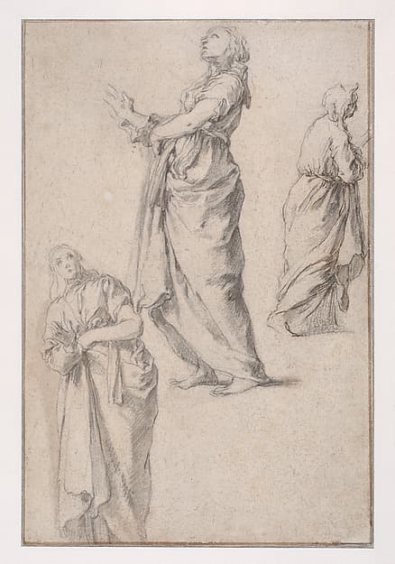 Three Studies of a Woman (recto); Woman from the Back, Study of Legs (verso), by Abraham Bloemaert