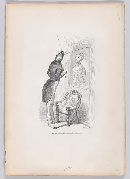 A very well put insect and beautiful dancer, from "Scenes from the Private and Public Life of Animals", by J. J. Grandville