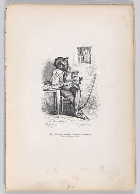 The favorite object of his studies is the collection of Idylles by Madame Deshoulières, from "Scenes from the Private and Public Life of Animals", by J. J. Grandville