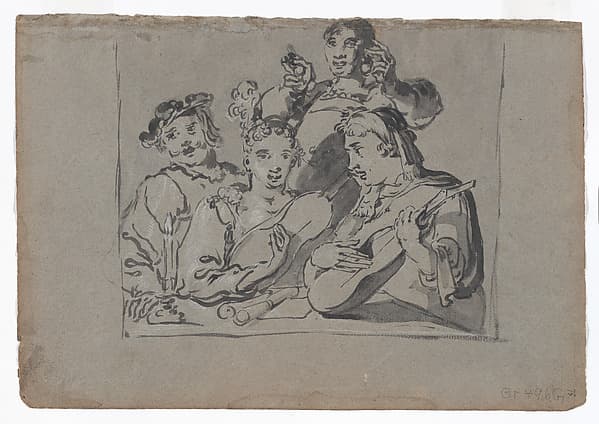 A Quartet of Singers, Lute players, and Bell Ringers Playing in a Tavern by Candlelight, by Leonaert Bramer