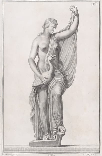 Plate IIII (4): Leda and the Swan, from "Museum Florentinum" (Statuae antiquae dorum et virorum illustrium), by Cosimo Mogalli