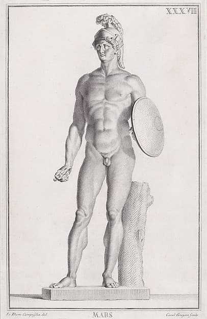 Plate XXXVII (37): Mars, from "Museum Florentinum" (Statuae antiquae dorum et virorum illustrium), by Carlo Gregori