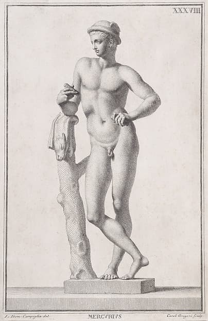 Plate XXXVIII (38): Mercury, from "Museum Florentinum" (Statuae antiquae dorum et virorum illustrium), by Carlo Gregori