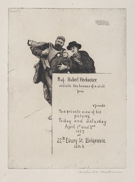 Invitation with vignette from "The First Born" (with text), by Sir Hubert von Herkomer