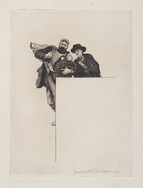 Invitation with vignette from "The First Born" (without text), by Sir Hubert von Herkomer