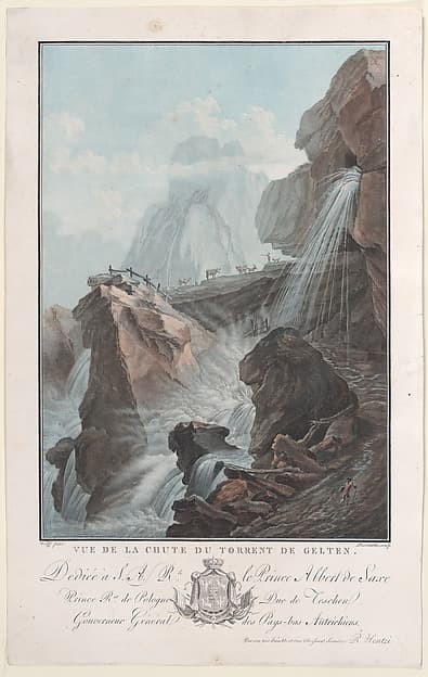 Vue de la chute du torrent de Gelten, by Charles Melchior Descourtis