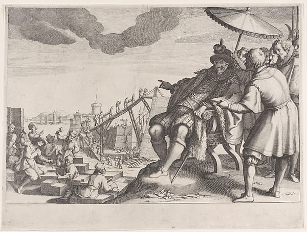 Le Grand Duc Fait Fortifier le Port de Livourne (The Grand Duke Fortifying the Port of Livourne), from La Vie de Ferdinand Ier de Médicis série appelée aussi Les Batailles des Médicis (The Life of Ferdinand I de'Medici also called The Medici Battles), by Jacques Callot