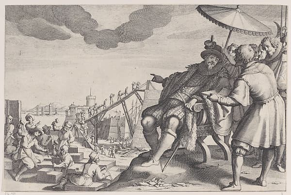 Le Grand Duc Fait Fortifier le Port de Livourne (The Grand Duke Fortifying the Port of Livourne), from "La Vie de Ferdinand Ier de Médicis série appelée aussi Les Batailles des Médicis" (The Life of Ferdinand I de'Medici also called The Medici Battles), by Jacques Callot