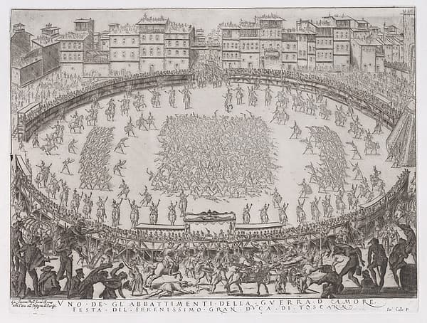 Reprint of Le Combat des Sections d'Infantrie (The Battle of the Sections of Infantry), from La Guerre d'Amour (Guerra d'Amore) (War of Love), by Jacques Callot