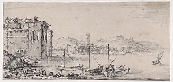L'Embarquement des Marchandises (The Embarkation of Goods), from Paysages Gravés pour Jean de Médicis appelées aussi Paysages Dessinés a Florence, Vues de Florence, Paysages d'Italie, et Paysages Définitifs (Landscapes Engraved for Giovanni de'Medici, Landscapes Designed in Florence, Views of Florence, Landscapes of Italy, and Definitive Landscapes), by Jacques Callot