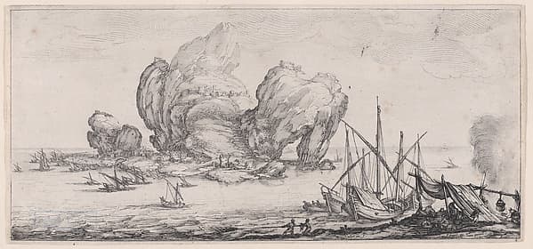 Le Grand Rocher (The Large Rock), from "Paysages Gravés pour Jean de Médicis appelées aussi Paysages Dessinés a Florence, Vues de Florence, Paysages d'Italie, et Paysages Définitifs" (Landscapes Engraved for Giovanni de'Medici, Landscapes Designed in Florence, Views of Florence, Landscapes of Italy, and Definitive Landscapes), by Jacques Callot