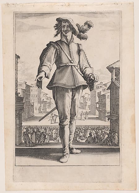 Le Captain ou L'Amoureux, from "Les Trois Pantalons pièces appélees Les Trois Acteurs" (The Three Pants also called the Three Actors), by Jacques Callot