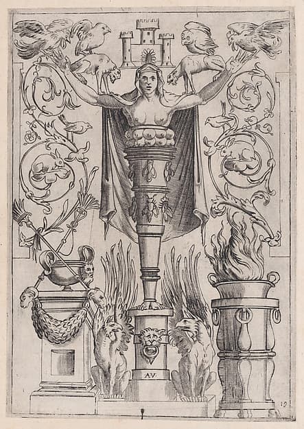 Ornamental Panel, by Agostino Veneziano (Agostino dei Musi)
