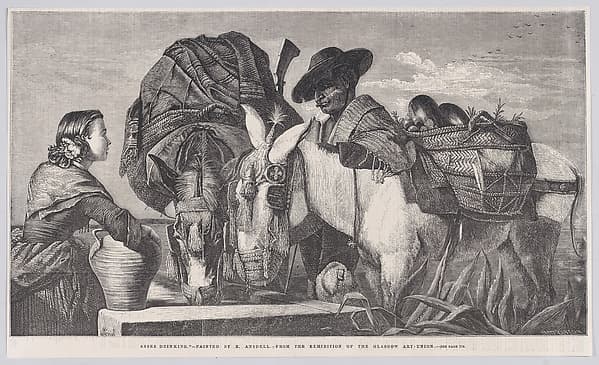 Asses Drinking, from "Illustrated London News", by Henry Linton
