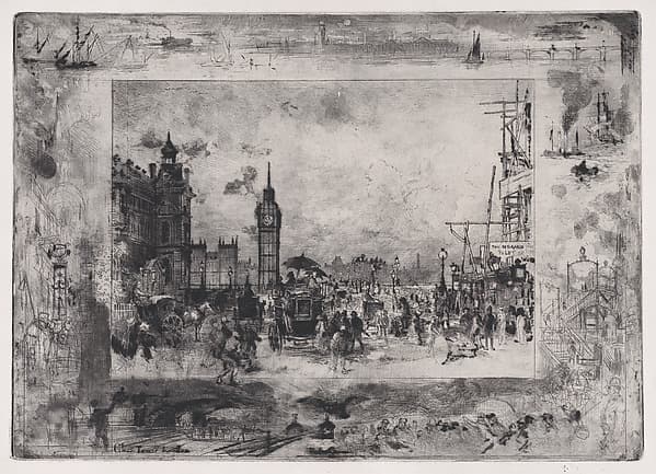 Westminster Bridge, or Westminster Clock Tower, by Félix-Hilaire Buhot