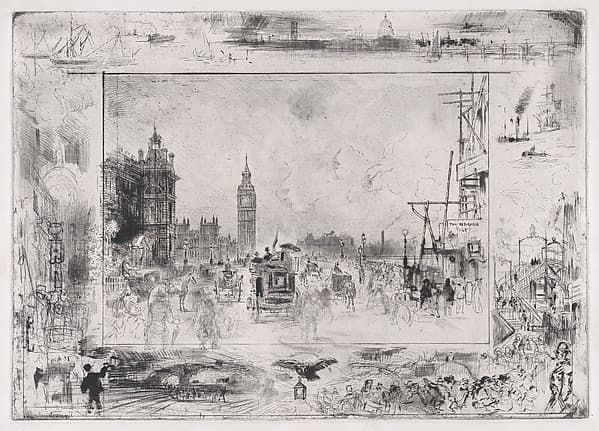 Westminster Bridge, or Westminster Clock Tower, by Félix-Hilaire Buhot