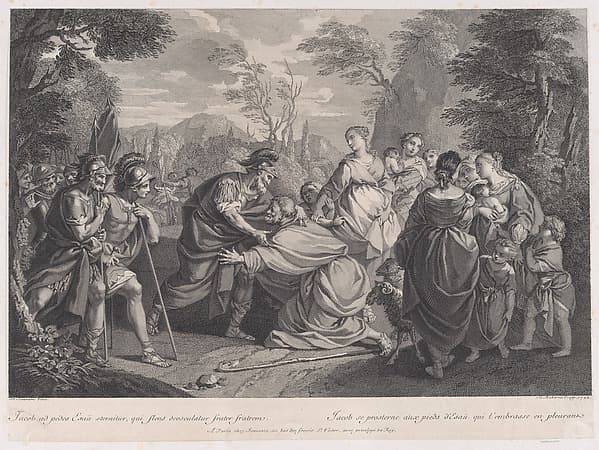 Jacob Prostrates Himself before Esau, after Etienne Jeaurat, by Michel Aubert