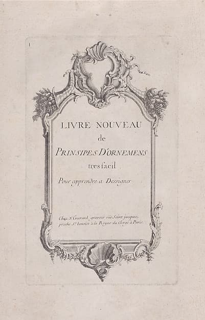 Title Page to "Livre Nouveau de Prinsipes D'Ornemens, tres facil. Pour apprendre a Dessigner", by Nicolas Guérard