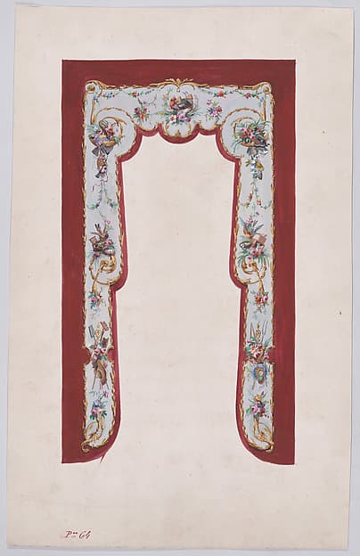 Design for a Valance with Bundles and Garlands of Flowers and Leaves Decorated with Gardening Tools upon which Small Birds Rest, by Anonymous, French, 19th century