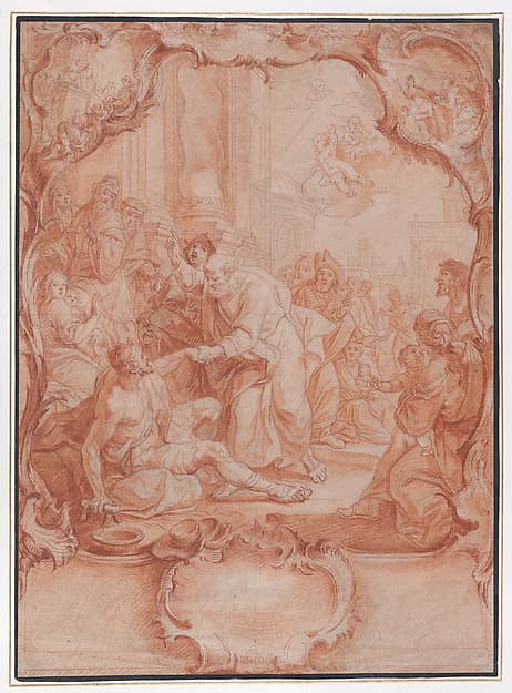 Scene with Saint Peter Healing the Lame in a Rocaille Cartouche, by Johann Lorenz Haid