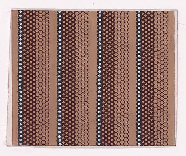 Textile Design with Vertical Stripes of Pearls and Honeycomb Pattern Over a Flat Ground, by Anonymous, Alsatian, 19th century