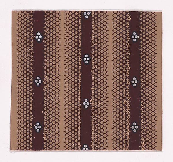 Textile Design with Vertical Stripes Decorated with Quatrefoils of Pearls and with Offsetting Honeycomb Patterns, by Anonymous, Alsatian, 19th century