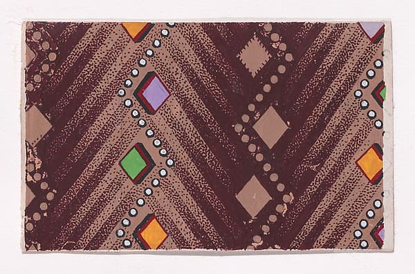 Textile Design with a Chevron Base Pattern and Vertical Strips of Lozenges and Pearls, by Anonymous, Alsatian, 19th century