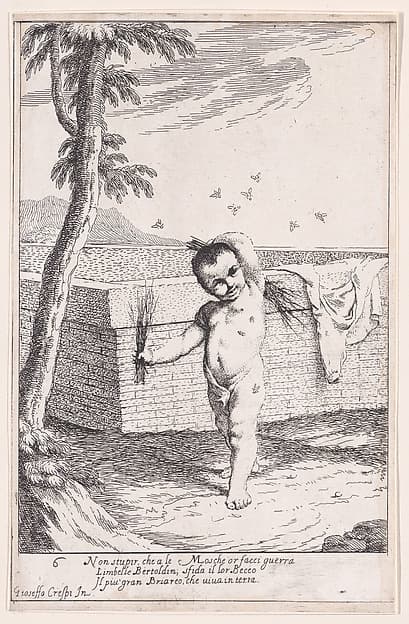 Plate 12: Bertoldino whipping himself to kill flies, from "Bertoldo, Bertoldino, and Cacasenno", by Giuseppe Maria Crespi