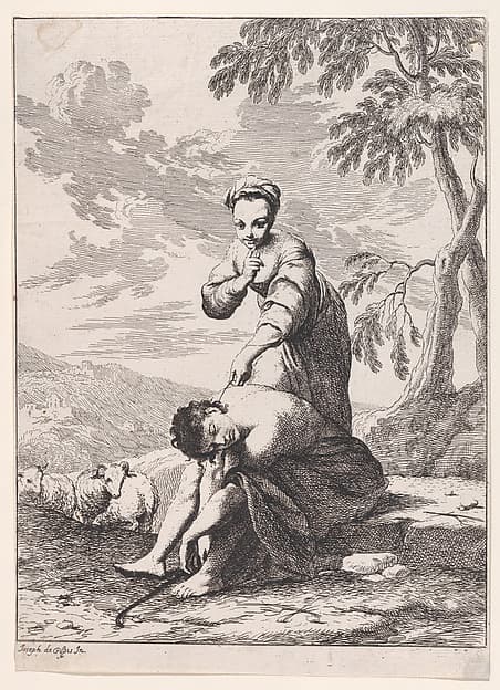 A young girl with a sleeping shepherd, by Giuseppe Maria Crespi