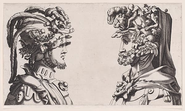 Fantastical Masked Masculine Heads, by Anonymous, 16th century