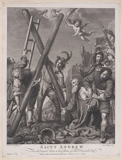 Saint Andrew kneeling and adoring the cross, by Carlo Faucci