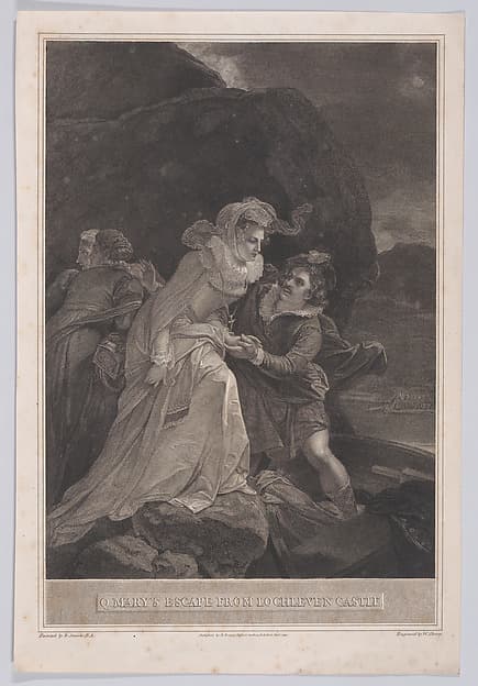 Mary, Queen of Scots escaping Lochleven Castle (from "The History of England"), by William Sharp