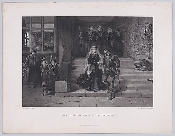 Mary, Queen of Scots led to execution, from "The Art Journal," New Series volume 1, plate 11, page 144, by Peter Lightfoot
