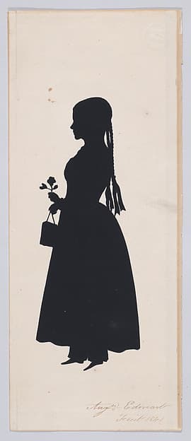 Young Girl with Long Braids and Pantalettes, Holding a Flower, by Auguste Edouart