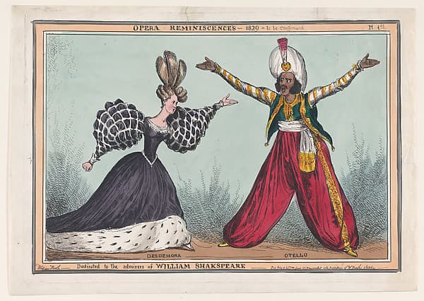 Opera Reminiscences, Plate 1st: Desdemona and Otello, by William Heath ('Paul Pry')