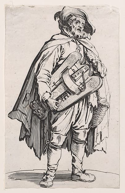Le Joueur de Vielle (The Hurdy-Gurdy Player), from "Les Gueux suite appelée aussi Les Mendiants, Les Baroni, ou Les Barons" (The Beggars, also called the Barons), by Jacques Callot