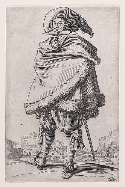 Le Gentilhomme Enroulé dans son Manteau Bordé de Fourrures (The Gentleman Wrapped in a Fur-Lined Mantle), from "La Noblesse" (The Nobility), by Jacques Callot
